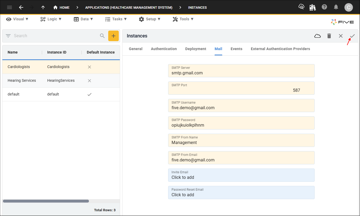 Save SMTP settings