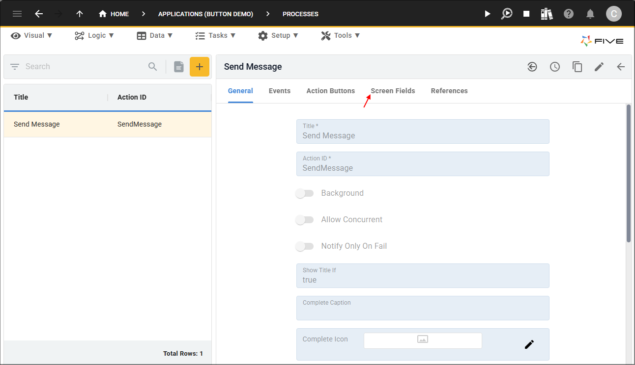 Screen Fields tab