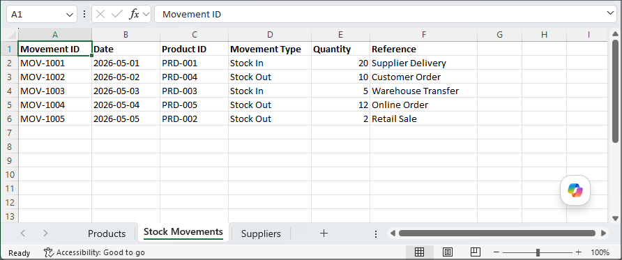 Stock Movements worksheet