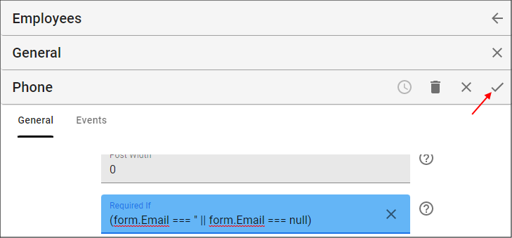 Type Condition and Save the Form